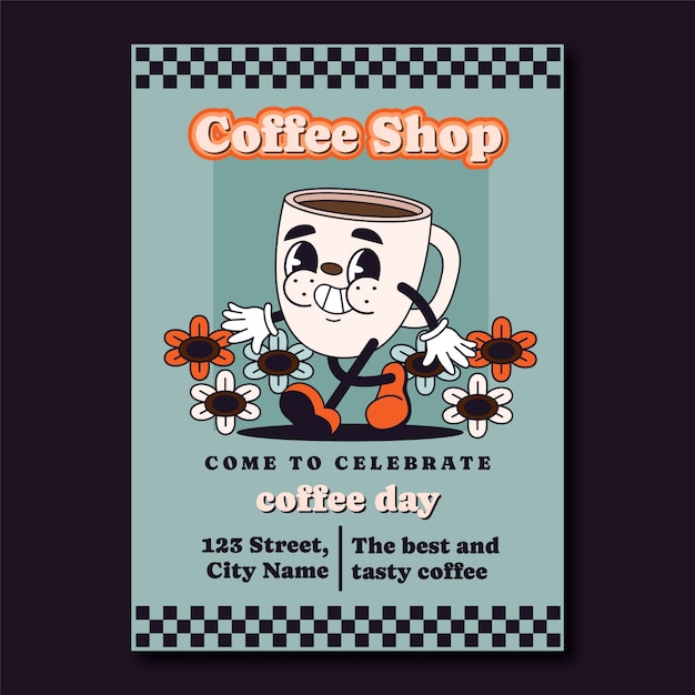 plantilla de cartel del día internacional del café dibujado a mano