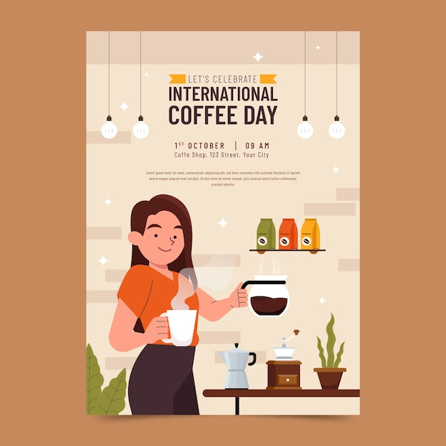 plantilla de cartel del día internacional del café