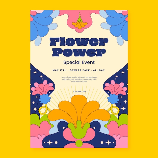 plantilla de cartel de diseño plano de energía floral