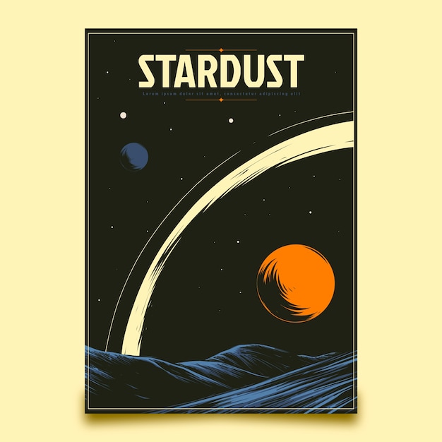 Plantilla de cartel espacial retro dibujado a mano