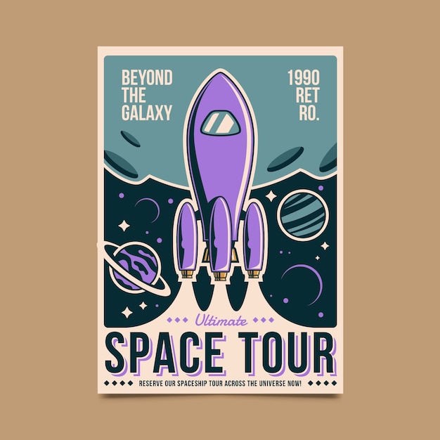 Plantilla de cartel espacial retro dibujado a mano