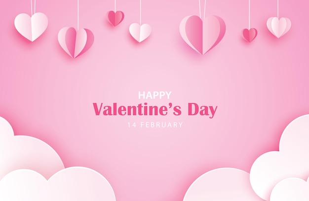 plantilla de cartel de felicitación del día de San Valentín con corazón y texto en fondo rosa