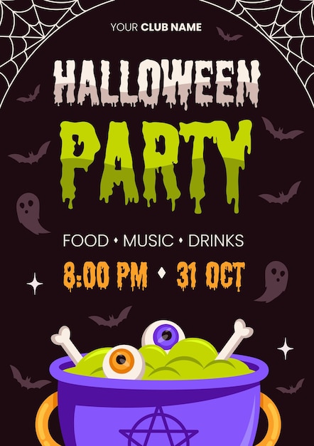 Plantilla de cartel de fiesta de Halloween de diseño plano