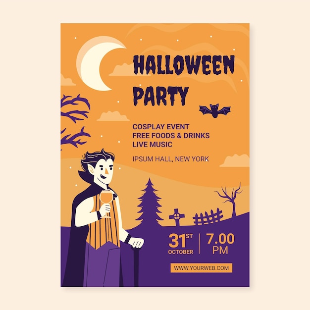 Vector plantilla de cartel de fiesta vertical de halloween dibujada a mano