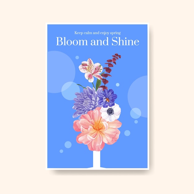 Plantilla de cartel con ilustración de acuarela de concepto brillante de primavera