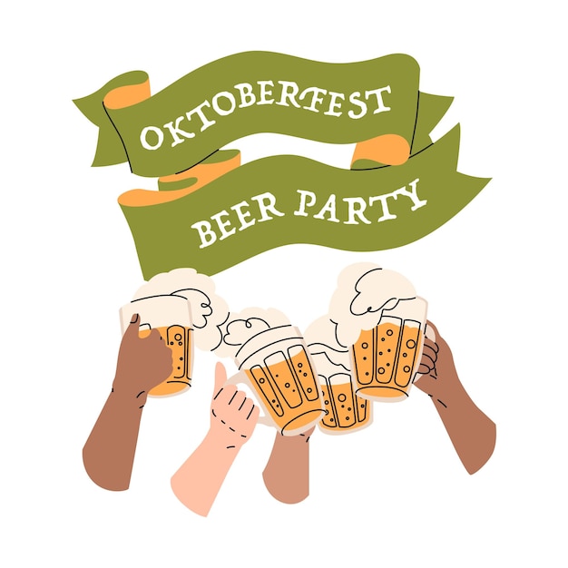 Plantilla de cartel de invitación para una fiesta de cerveza Celebrando Oktoberfest el festival nacional alemán de otoño Ilustración vectorial Cultura de consumo de alcohol Reunión con amigos en el pub