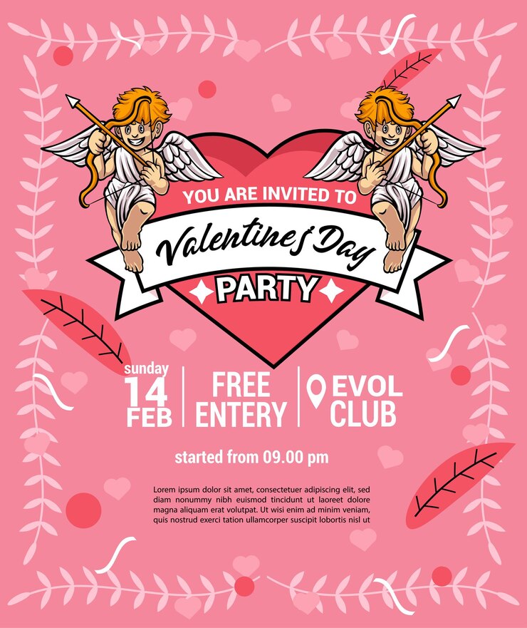 plantilla de cartel de invitación vertical para el día de San Valentín