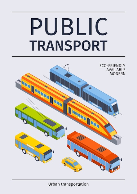plantilla de cartel isométrico para el transporte público