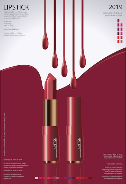 Plantilla Cartel Con Lápiz Labial Cosmético Ilustración