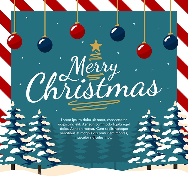 plantilla de cartel de Navidad feliz con ilustración de paisaje de invierno vectorial