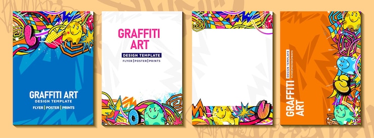 Vector plantilla de cartel o volante de arte de graffiti de garabato moderno con diseño colorido