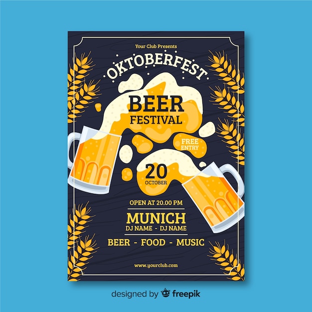 Plantilla de cartel de oktoberfest de diseño plano