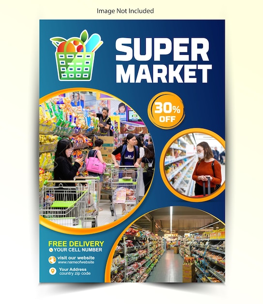 Vector plantilla de cartel de supermercado de diseño plano