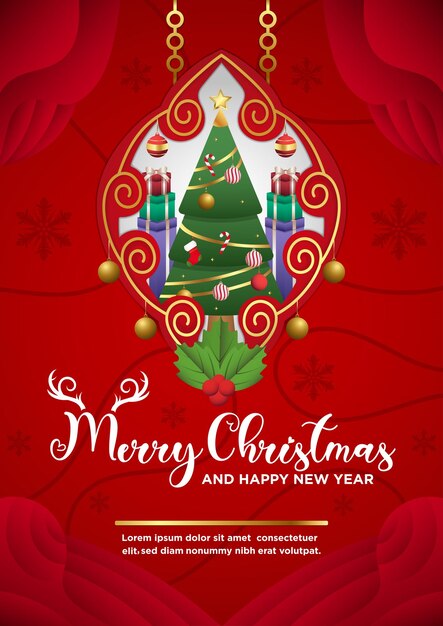 Plantilla de cartel Vector Feliz Navidad y Feliz Año Nuevo