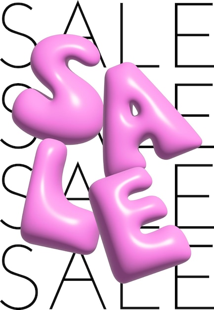 plantilla de cartel de venta vectorial realista 3D tipo inflado efecto de burbuja de color rosa