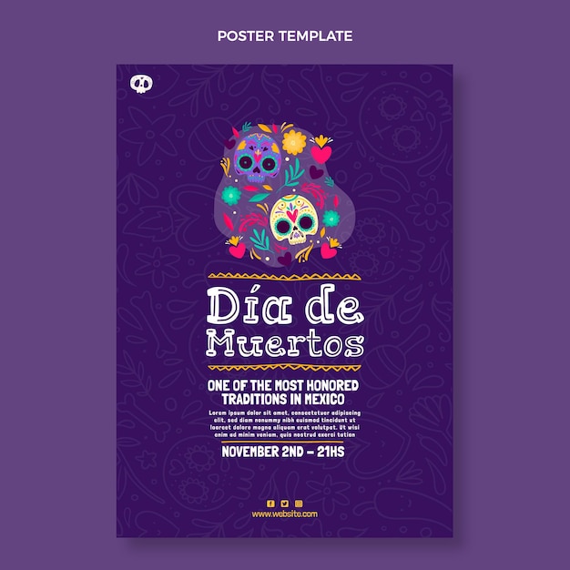 Vector plantilla de cartel vertical de dia de muertos dibujado a mano