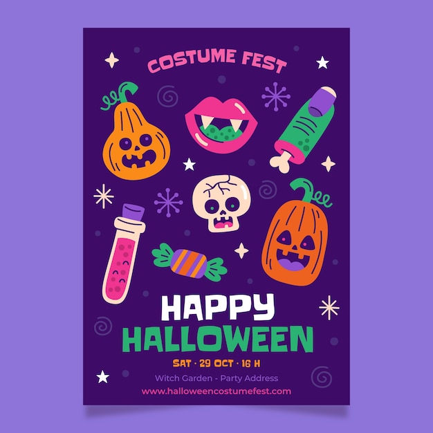 Plantilla de cartel vertical de diseño plano de celebración de halloween