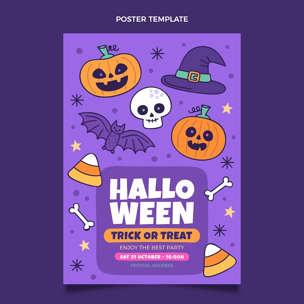 Plantilla de cartel vertical de halloween dibujado a mano