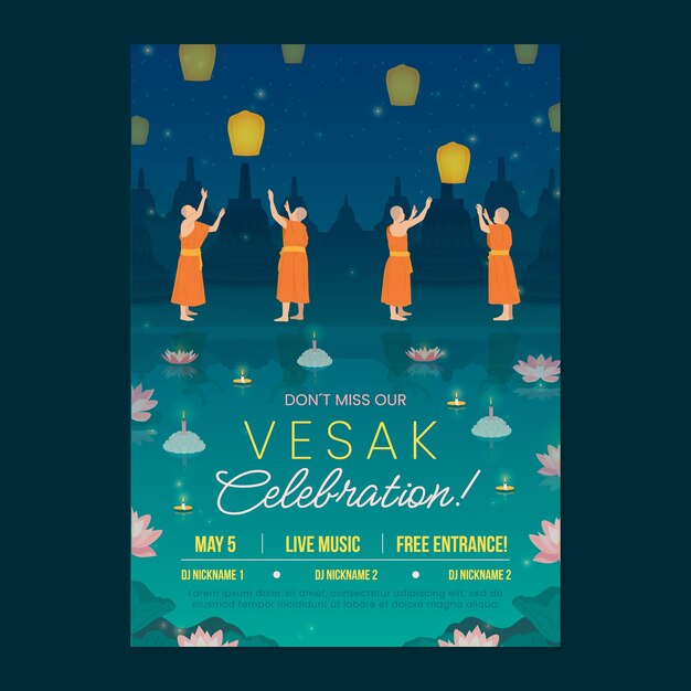 plantilla de cartel vertical plano para la celebración del festival de vesak