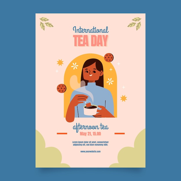 plantilla de cartel vertical plano para la concienciación del Día Internacional del Té