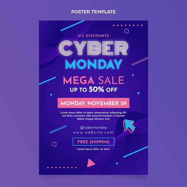 Plantilla de cartel vertical plano de cyber monday