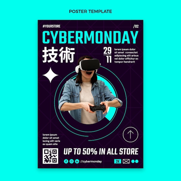 Plantilla de cartel vertical plano de cyber monday