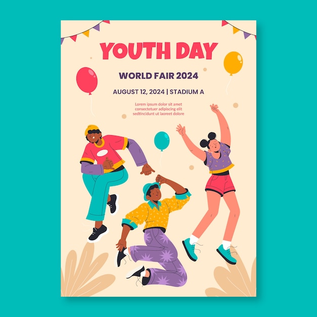 plantilla de cartel vertical plano para el día internacional de la juventud