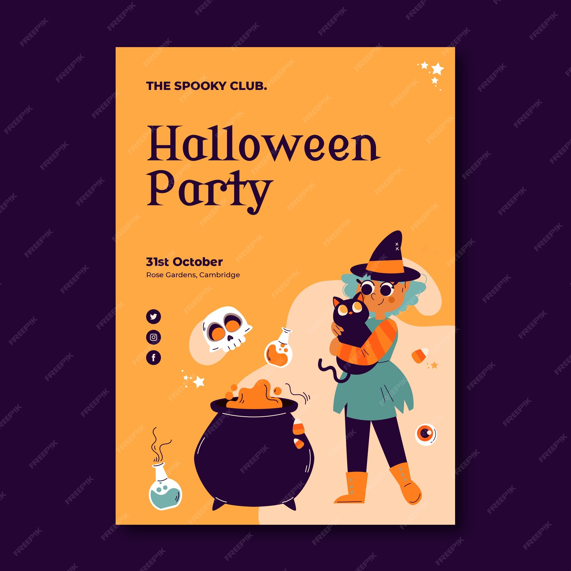 Plantilla de cartel vertical plano de halloween Vector Premium