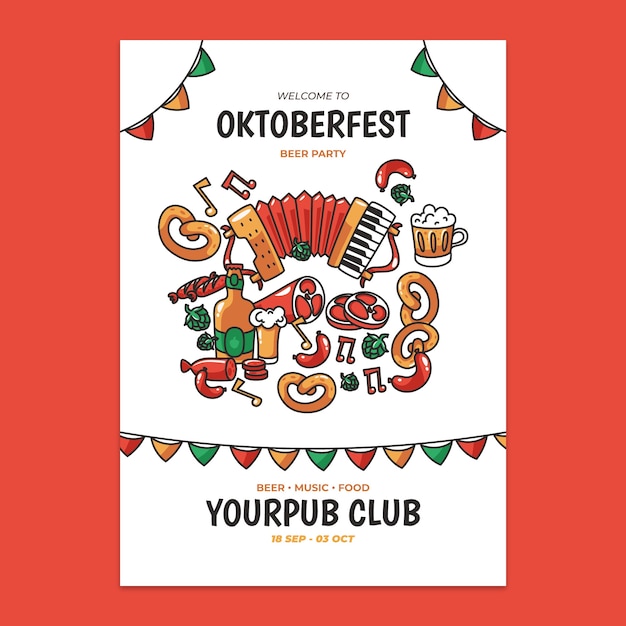 Vector plantilla de cartel vertical plano oktoberfest