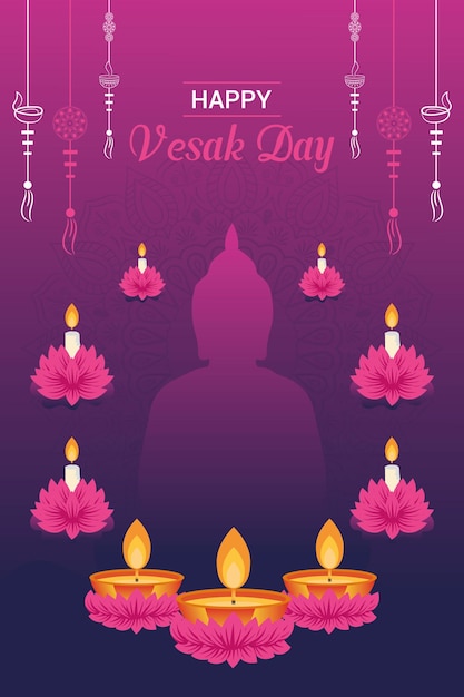 plantilla de cartel vertical plano para la tarjeta de felicitación del día de vesak