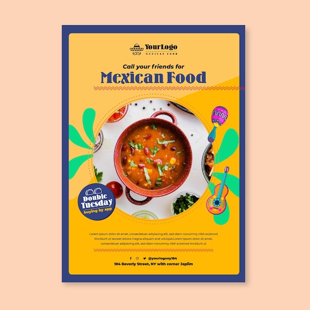 Vector plantilla de cartel de vista superior de deliciosa comida mexicana