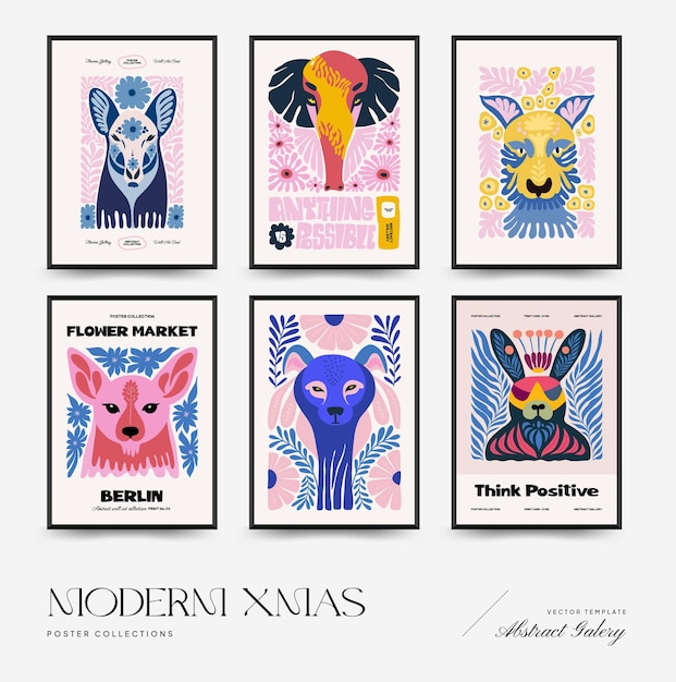 Plantilla de carteles abstractos de flores y animales Estilo minimalista moderno y de moda de Matisse