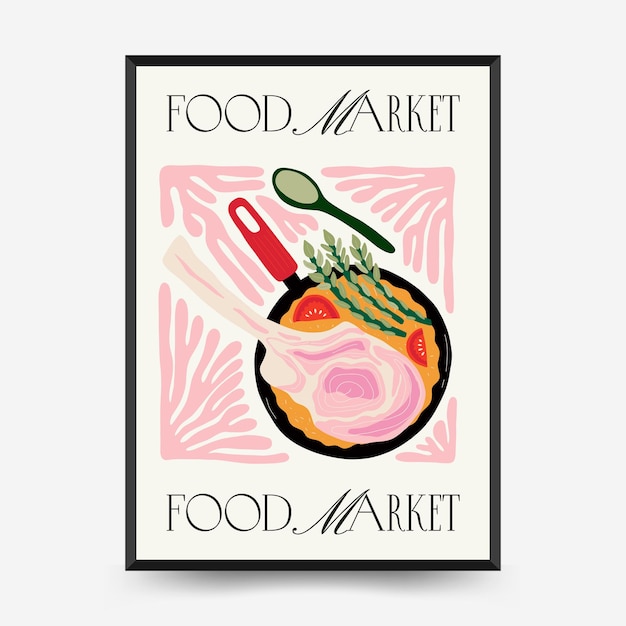 Plantilla de carteles de alimentos abstractos Moderna moda Matisse estilo minimalista Decoración de cocina y restaurante