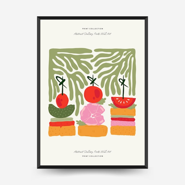 Plantilla de carteles de alimentos abstractos Moderna moda Matisse estilo minimalista Decoración de cocina y restaurante