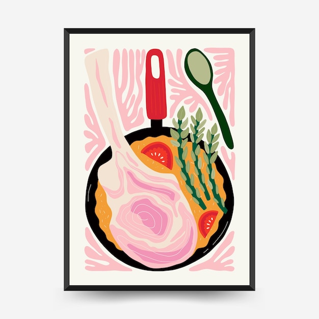 Plantilla de carteles de alimentos abstractos Moderna moda Matisse estilo minimalista Decoración de cocina y restaurante