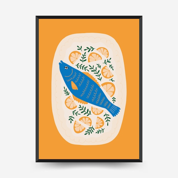 Plantilla de carteles de alimentos abstractos Moderna moda Matisse estilo minimalista Decoración de cocina y restaurante