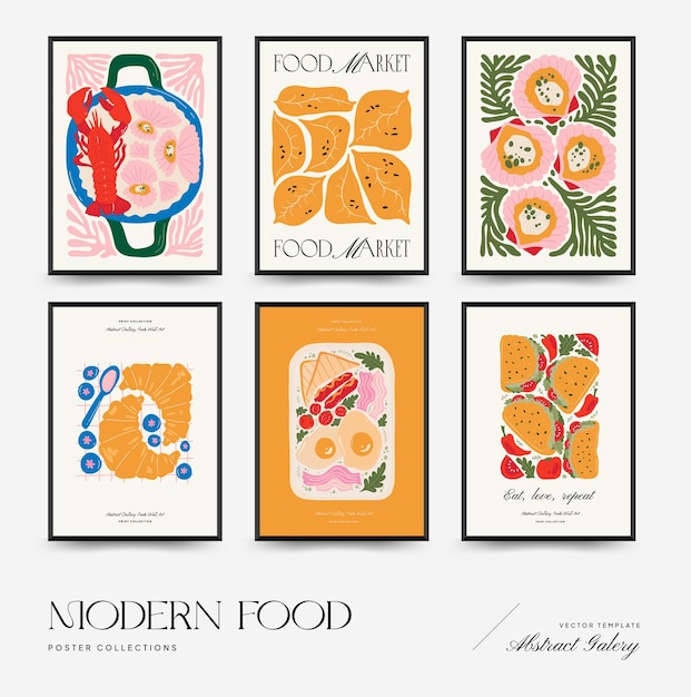 Plantilla de carteles de alimentos abstractos Moderna moda Matisse estilo minimalista Decoración de cocina y restaurante