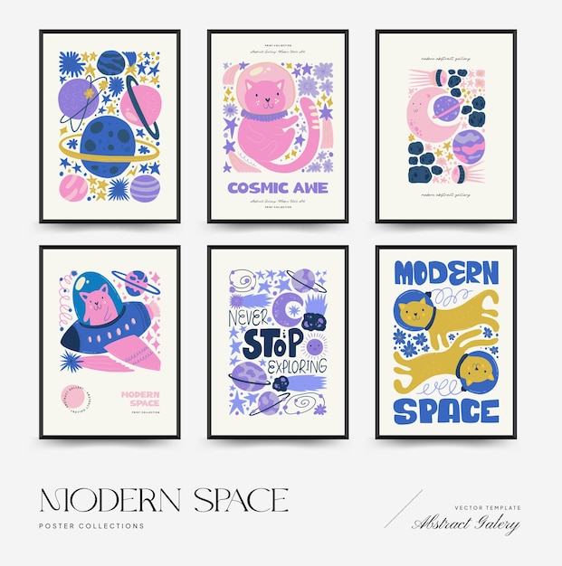 Plantilla de carteles de espacio y cosmos abstractos Estilo minimalista moderno de moda de Matisse Astronomía y estelar