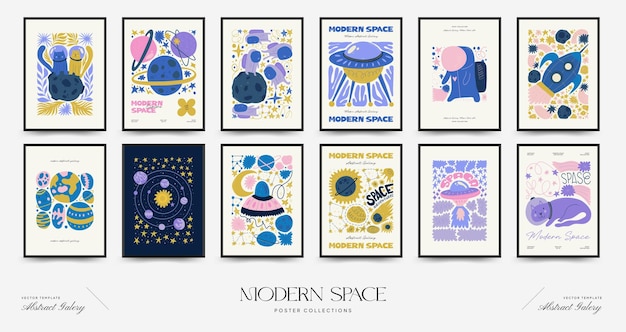 Plantilla de carteles de espacio y cosmos abstractos Estilo minimalista moderno de moda de Matisse Astronomía y estelar