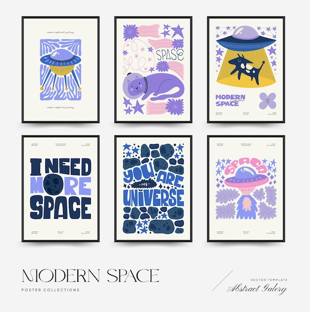 Plantilla de carteles de espacio y cosmos abstractos Estilo minimalista moderno de moda de Matisse Astronomía y estelar