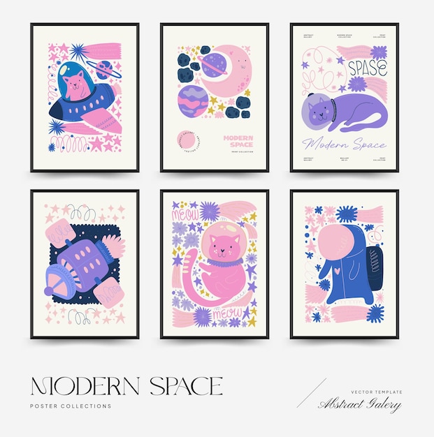 Plantilla de carteles de espacio y cosmos abstractos Estilo minimalista moderno de moda de Matisse Astronomía y estelar