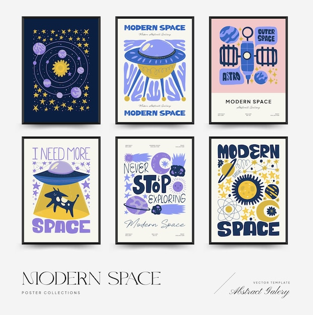 Plantilla de carteles de espacio y cosmos abstractos Estilo minimalista moderno de moda de Matisse Astronomía y estelar