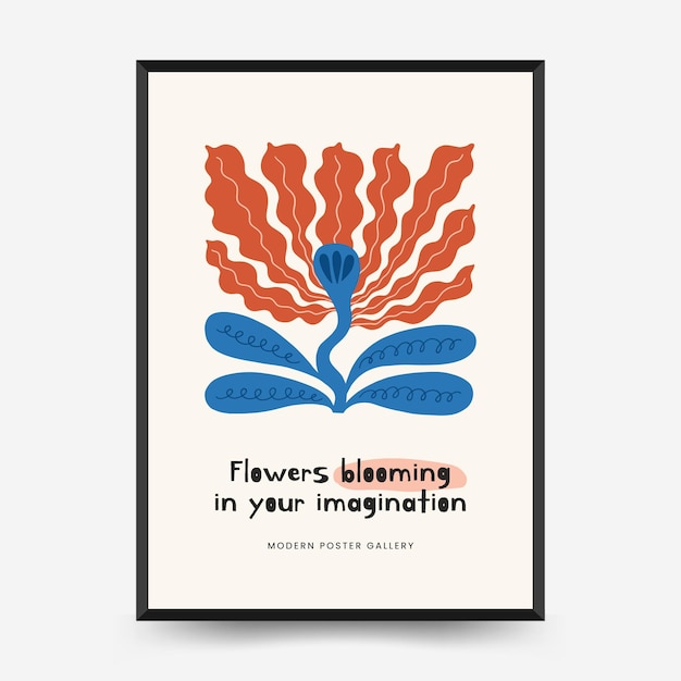plantilla de carteles florales abstractos estilo minimalista moderno de moda de Matisse diseño dibujado a mano
