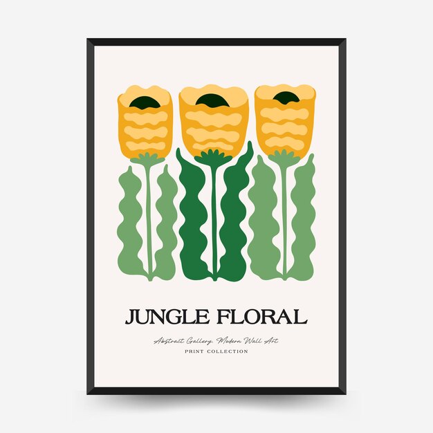 plantilla de carteles florales abstractos estilo minimalista moderno de moda de Matisse selva tropical dibujado a mano.