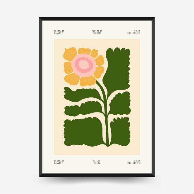 Plantilla de carteles florales abstractos Estilo moderno minimalista de Matisse Colores rosa y azul