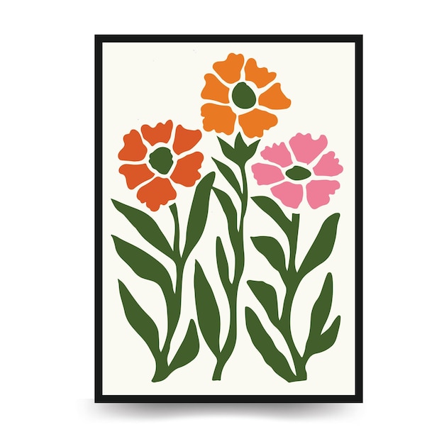 Plantilla de carteles florales abstractos en estilo moderno y de moda Matisse Minimal Diseño vectorizado dibujado a mano