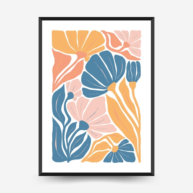 Plantilla de carteles florales abstractos. Moderno estilo minimalista de Matisse.