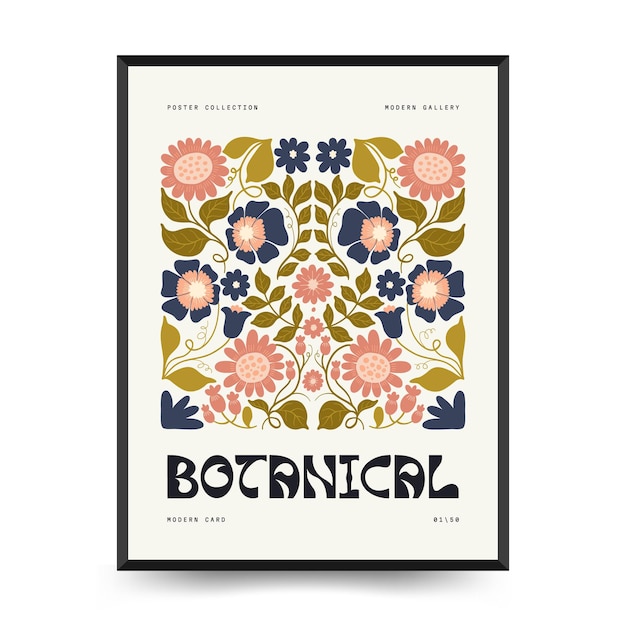 Plantilla de carteles florales abstractos moderno y moderno estilo minimalista de matisse groovy diseño dibujado a mano