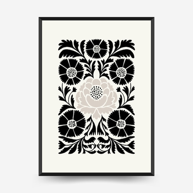 plantilla de carteles florales oscuros abstractos estilo minimalista moderno de moda de Matisse colores blanco y negro