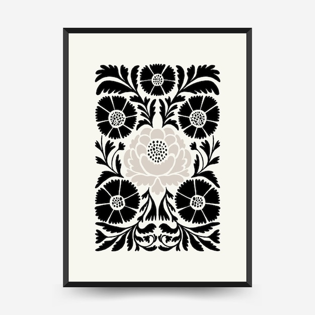 plantilla de carteles florales oscuros abstractos estilo minimalista moderno de moda de Matisse colores blanco y negro